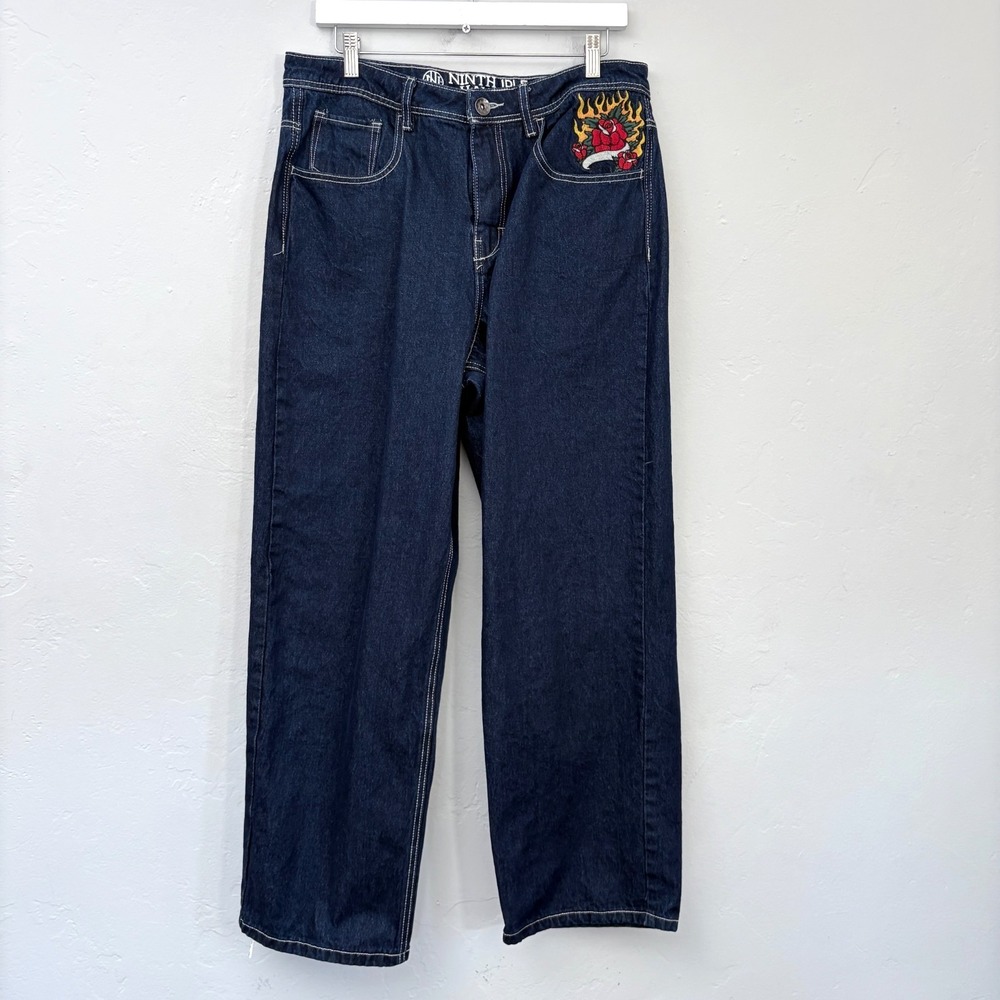 Ninth Hall Idle Rinse Blue Straight Leg Denim Jeans Women Size 12 Dark Wash